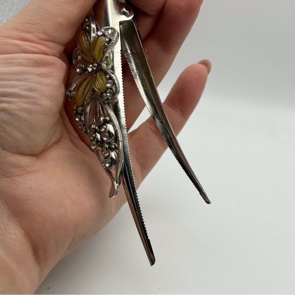 Lot of 7 Silver Tone Alligator Clips Floral Butterfly and Rhinestones Classic - Picture 10 of 14